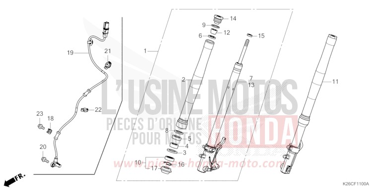 FOURCHETTE AVANT de MSX GROM A MAT GUNPOWDER BLACK METALLIC (NH436) 2024